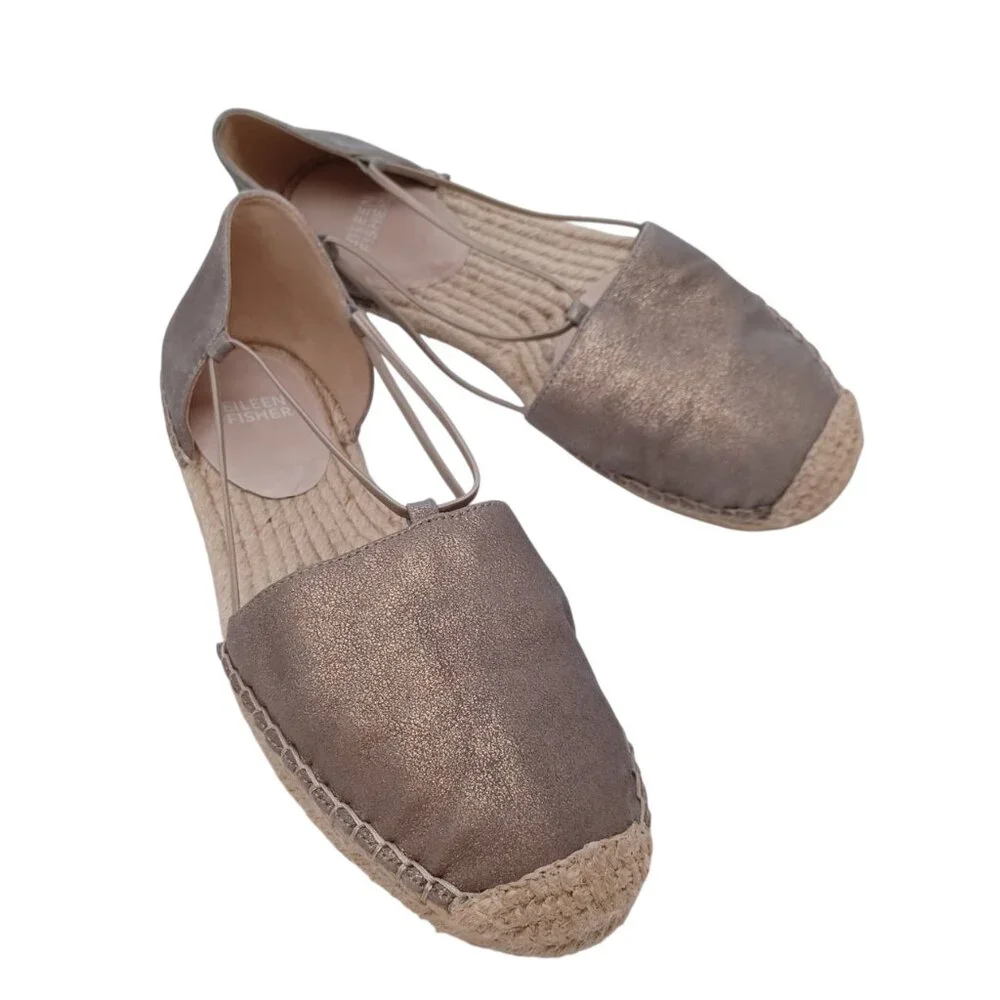 Eileen Fisher Espadrille Flats Lee‎ Metallic Leather Sandals Womens 9